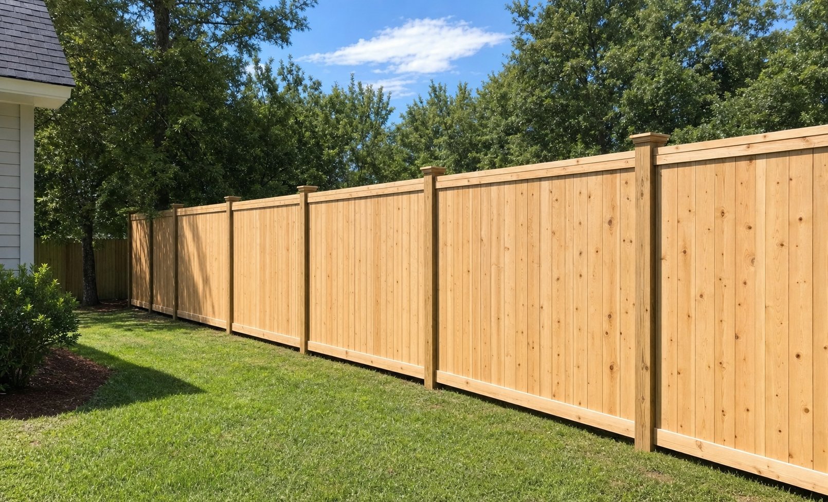 Wooden privacy fence installation