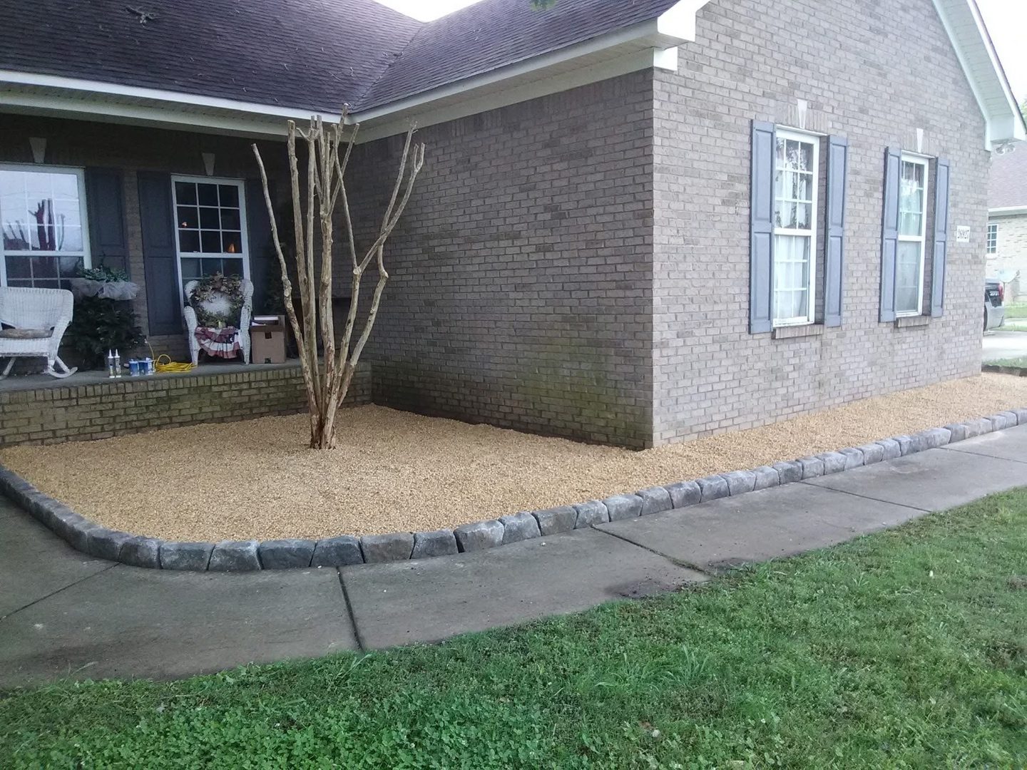 Decorative rock and border installation