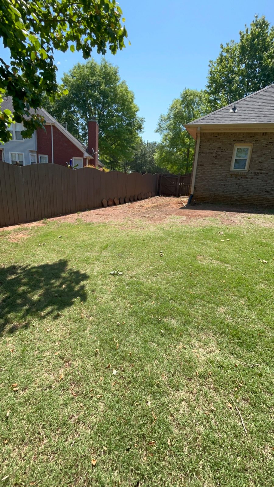 Neatly trimmed round shrubs at brick home